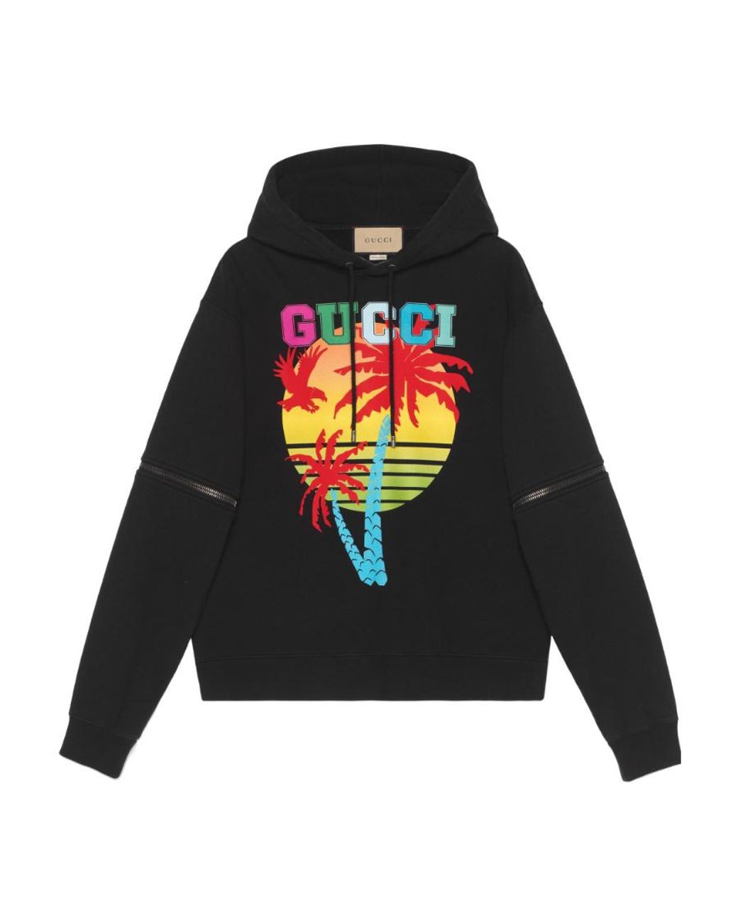 Gucci Black Removable-Sleeve Sunset-Print Hoodie for men