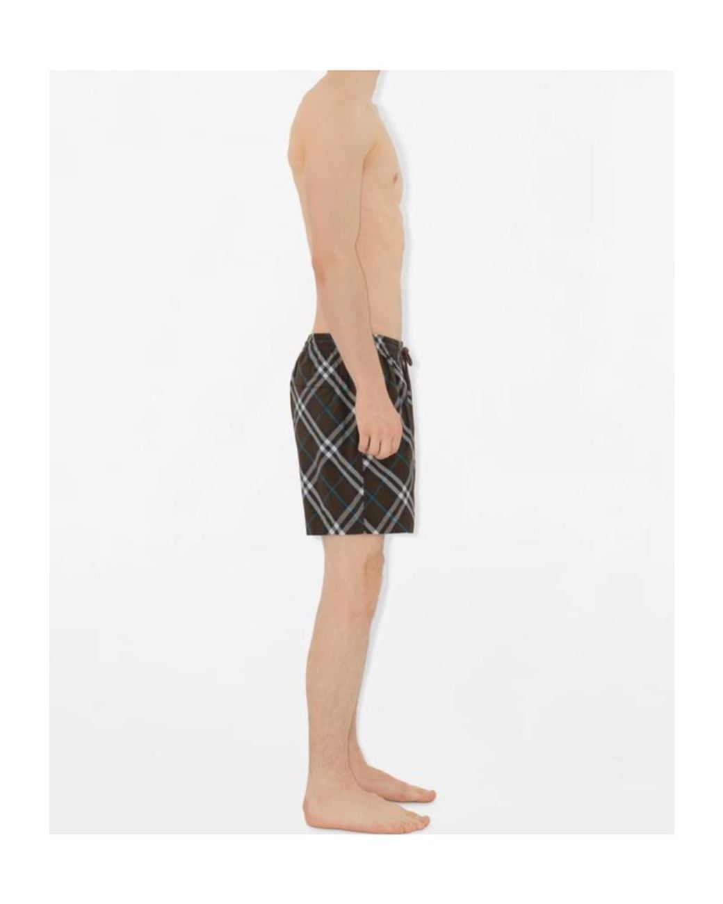 Burberry Gray Checked Drawstring Swim Shorts for men