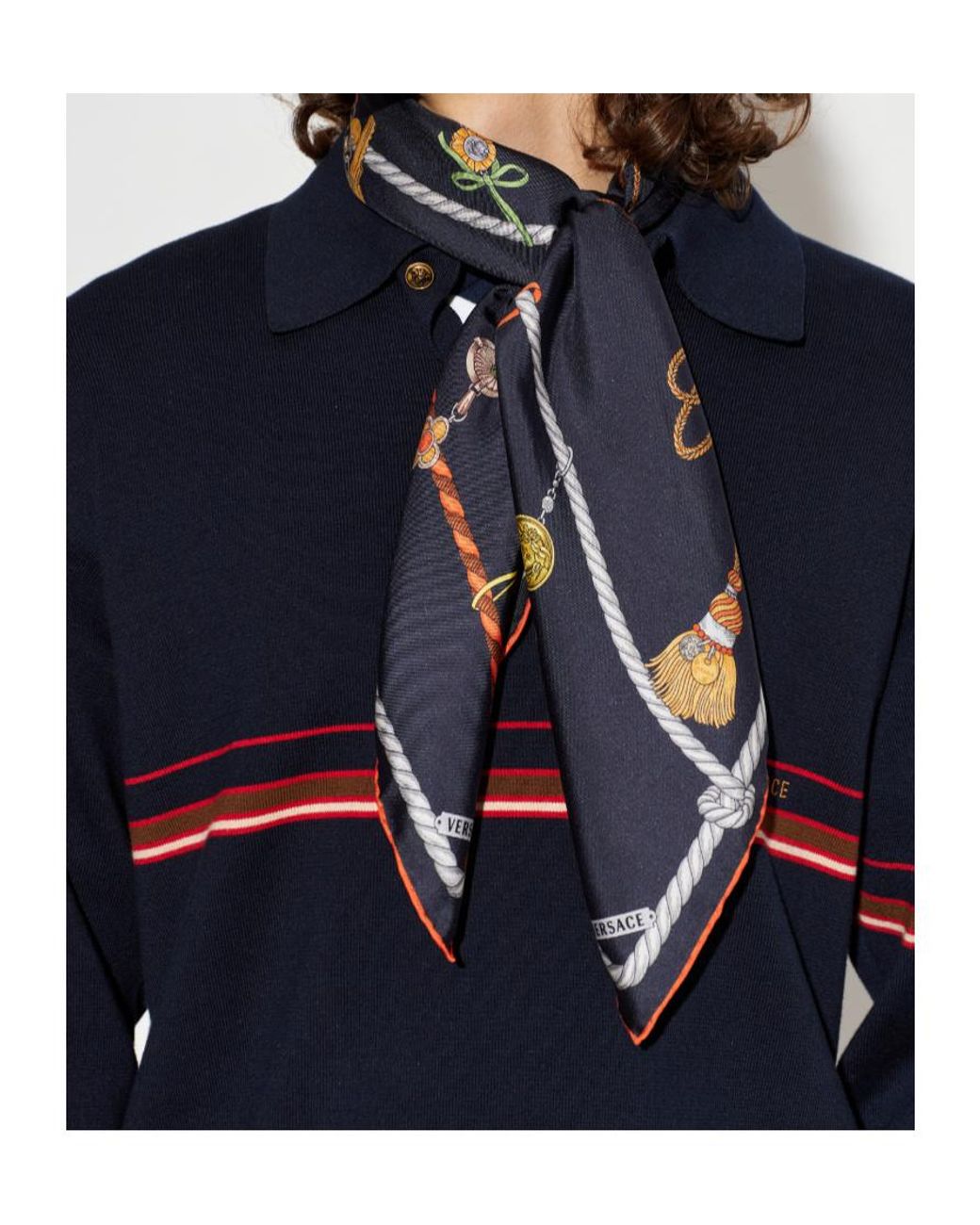 Versace Black Medusa Rope Printed Scarf for men