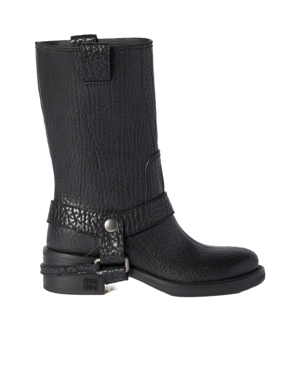 Miu Miu Black Moto Round-Toe Boots