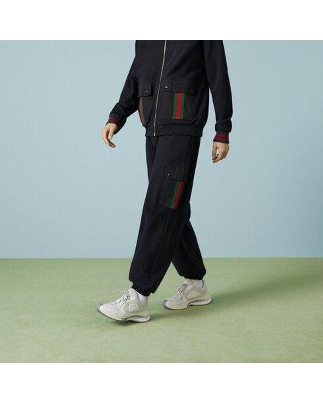 Gucci Black Cotton Jersey Jogging Pant With Web for men