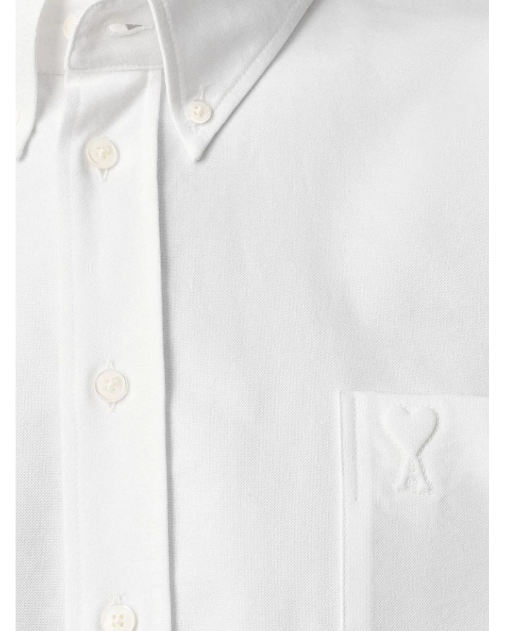 AMI White Heart-Embroidered Oxford Shirt