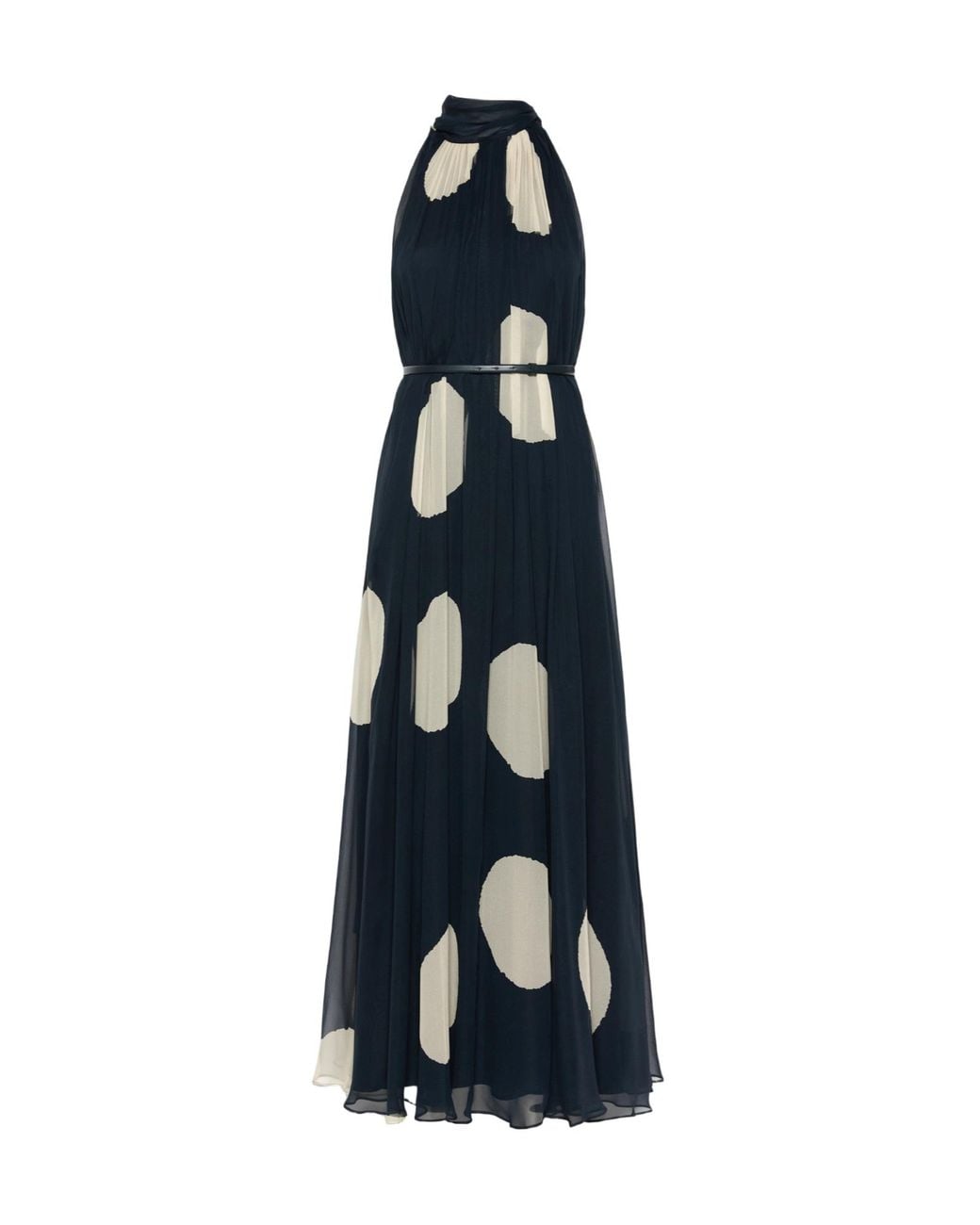 Max Mara Blue Polka Dot-Patterned Long Silk Dress