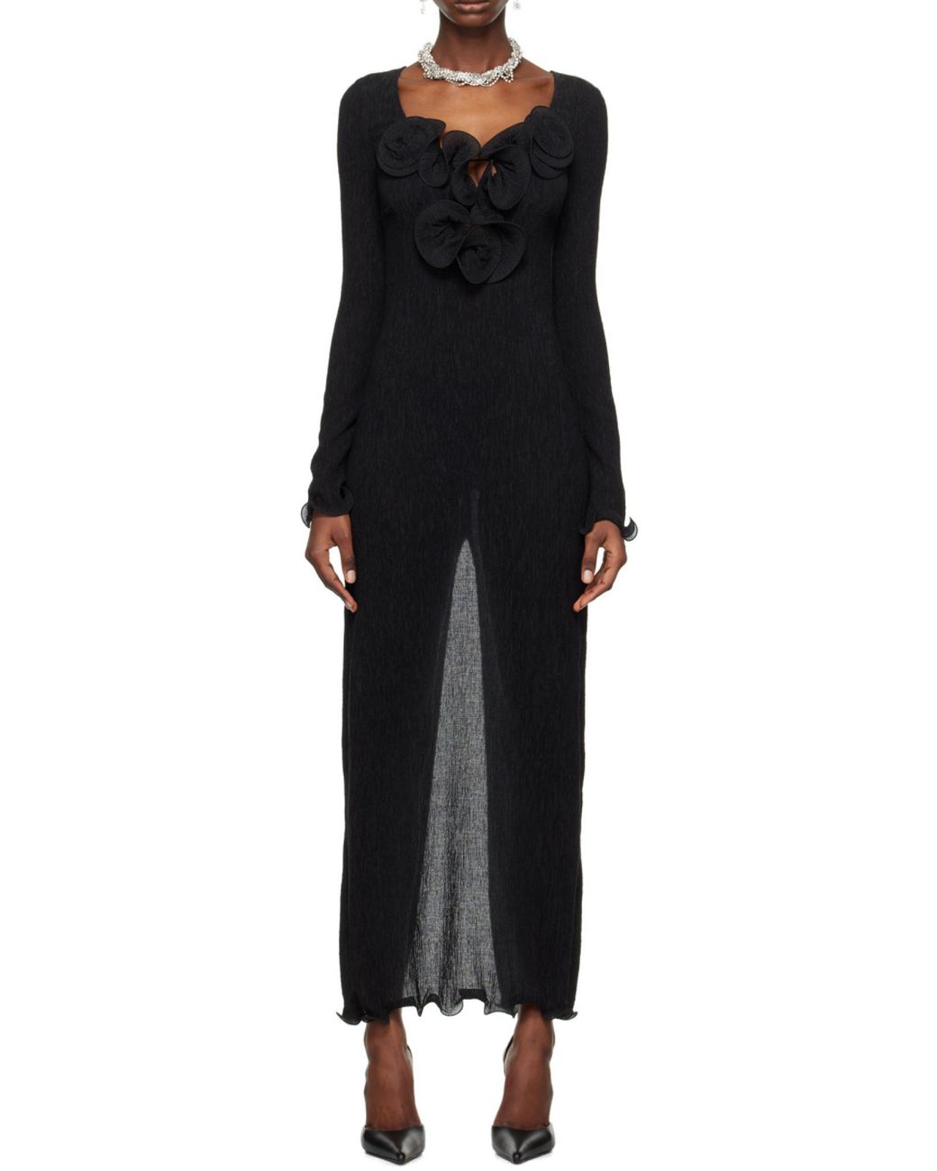 Magda Butrym Black Long-Sleeved Crepe Beach Maxi Dress