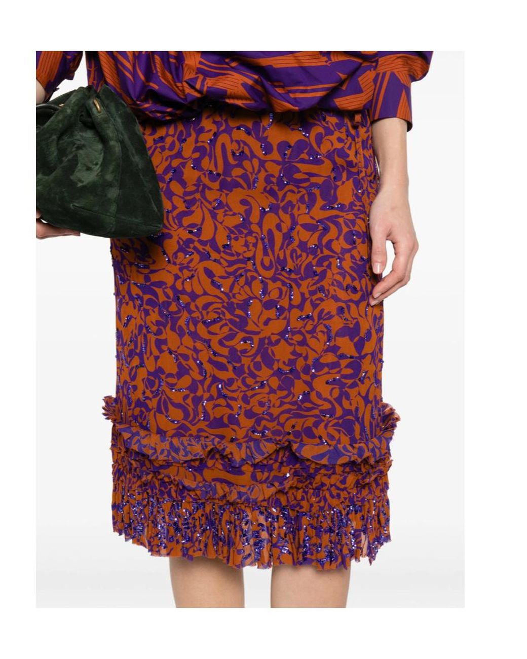 Dries Van Noten Red Printed Midi Skirt