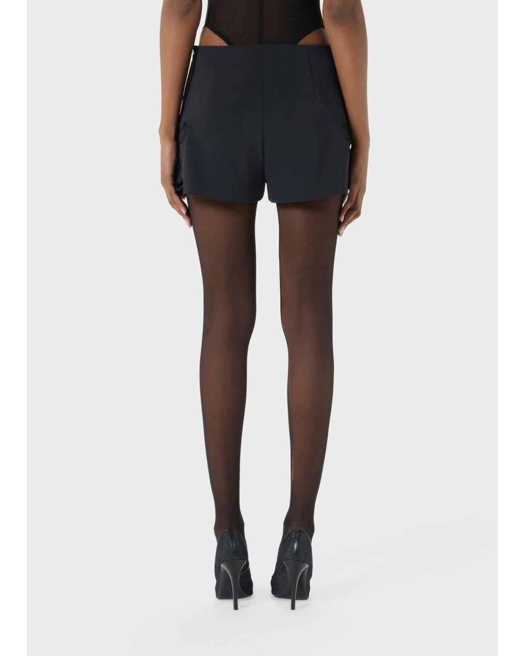 Blumarine Black Intarsia-Embroidered Cady Shorts