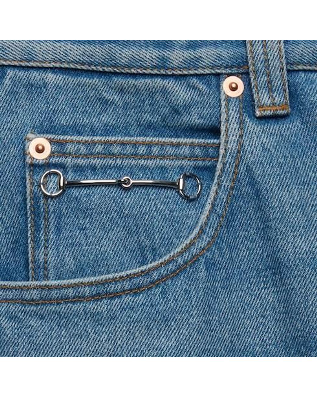 Gucci Blue Horsebit Raw Cut Hem Wide Leg Jeans