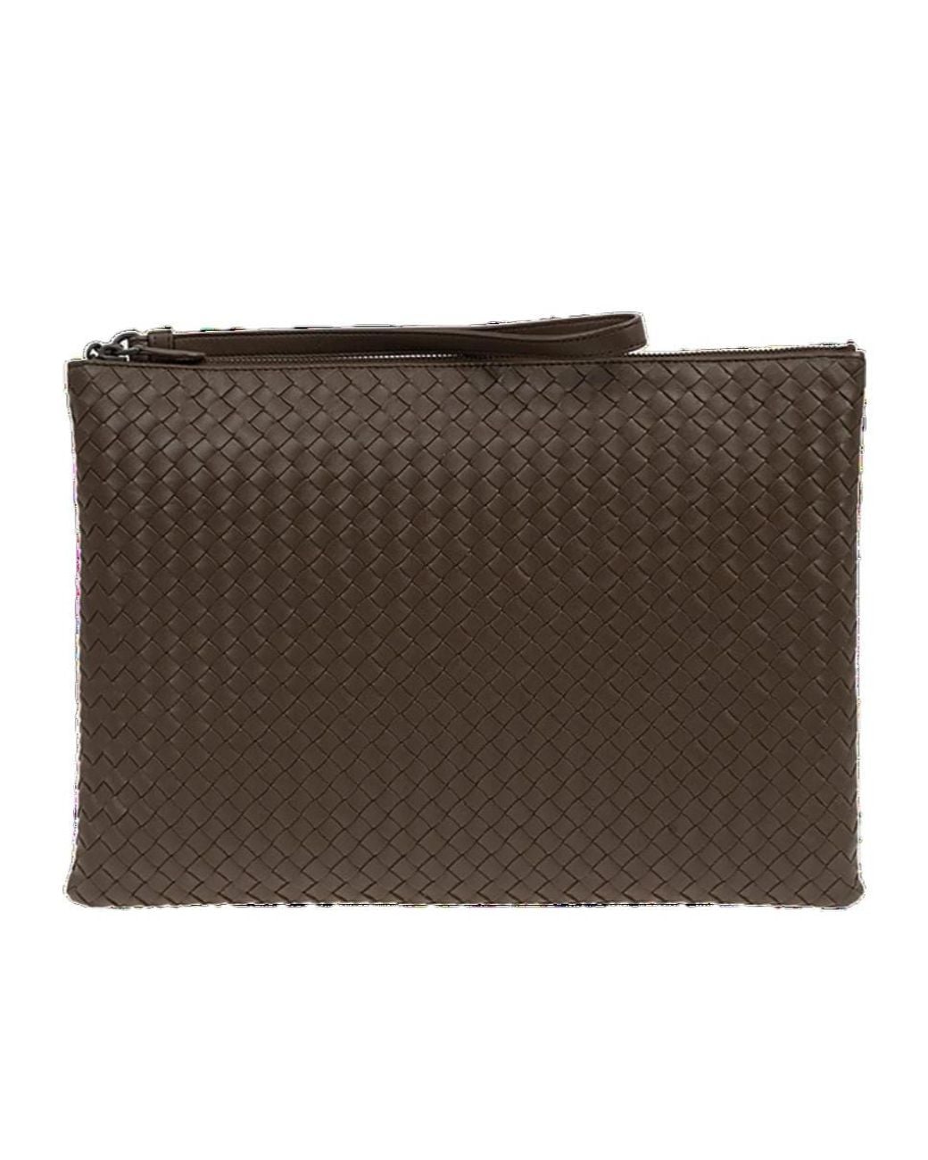 Bottega Veneta Brown Intrecciato Strap Clutch