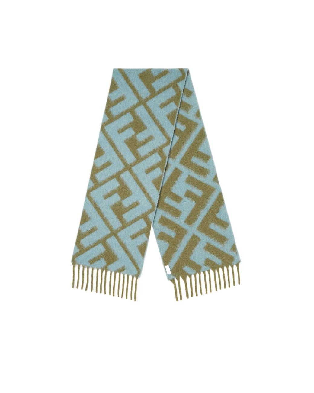 Fendi Blue Ff Jacquard Fringed-Edge Scarf