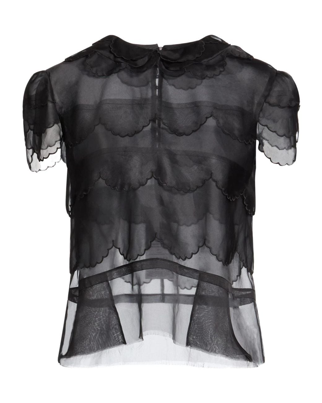Maison Margiela Black Solid Color Organza Short-Sleeve Top