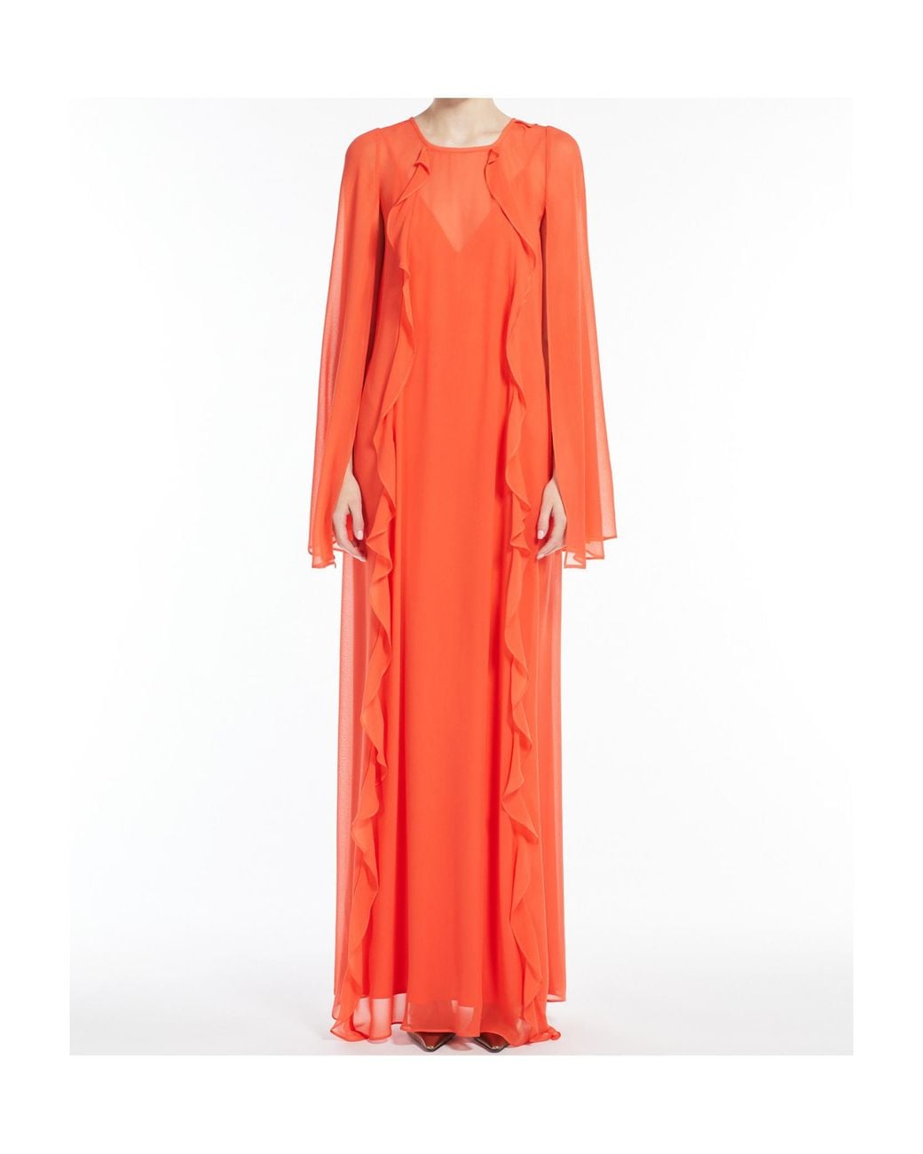 Max Mara Red Georgette Ruffle Dress
