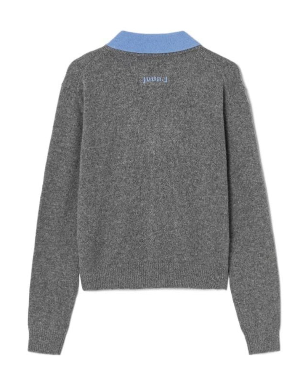 Juun.J Gray Long-Sleeve Collared Knit Top