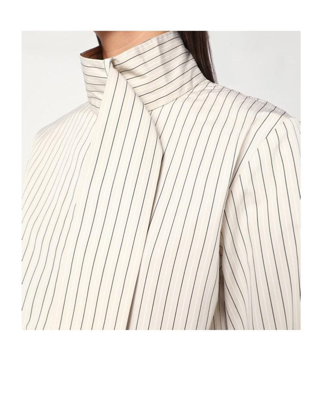 Patou White Scarf Collar Striped Shirt