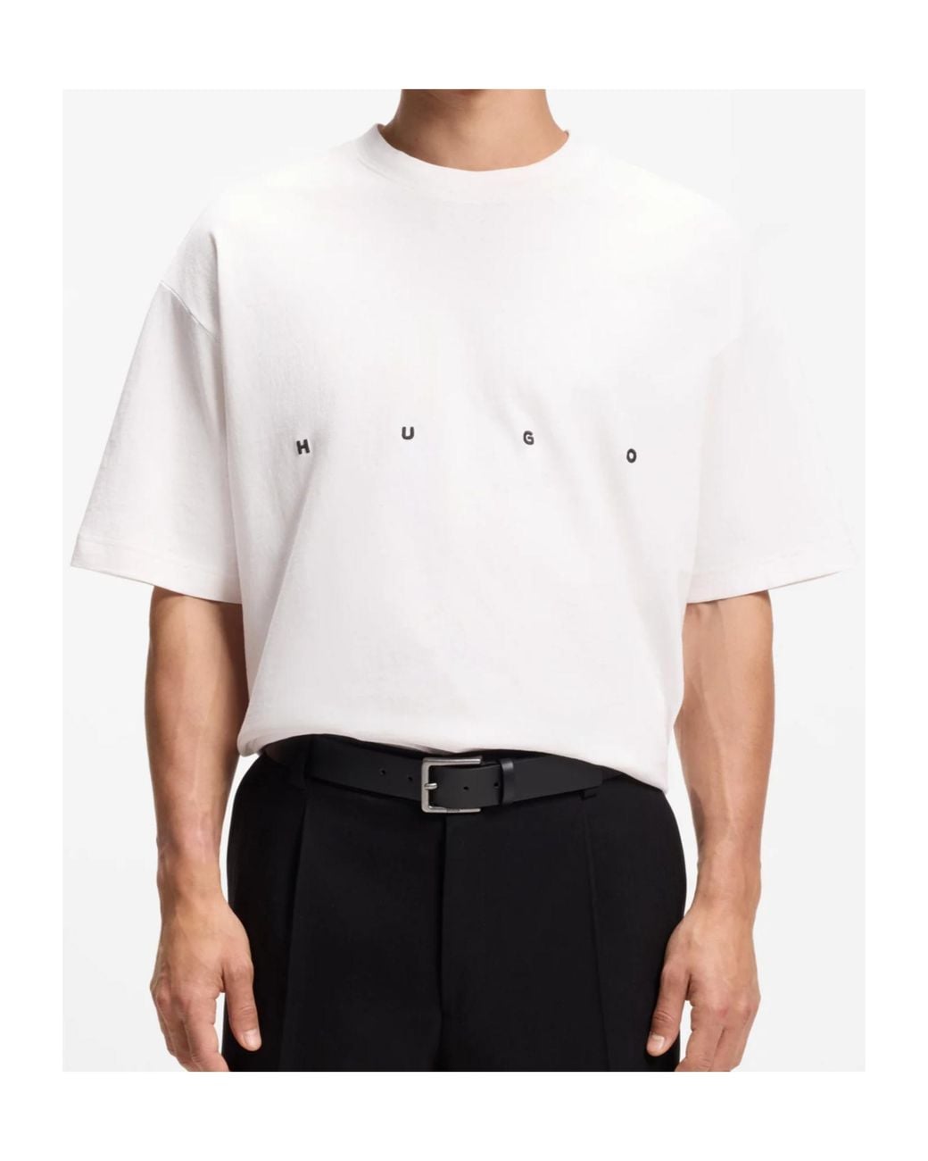 Boss White Graphic-Print Logo-Print T-Shirt for men