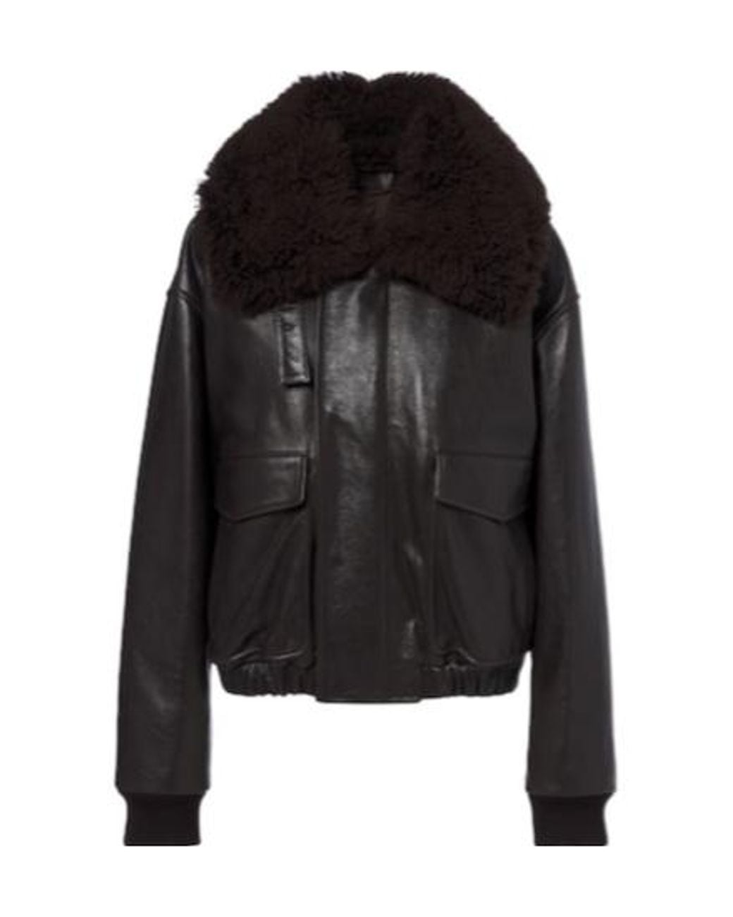 Lemaire Black Shearling-Trimmed Leather Blouson Jacket