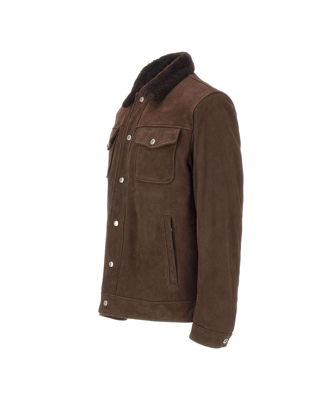 Barba Napoli Brown Sherpa-Collar Suede Jacket for men