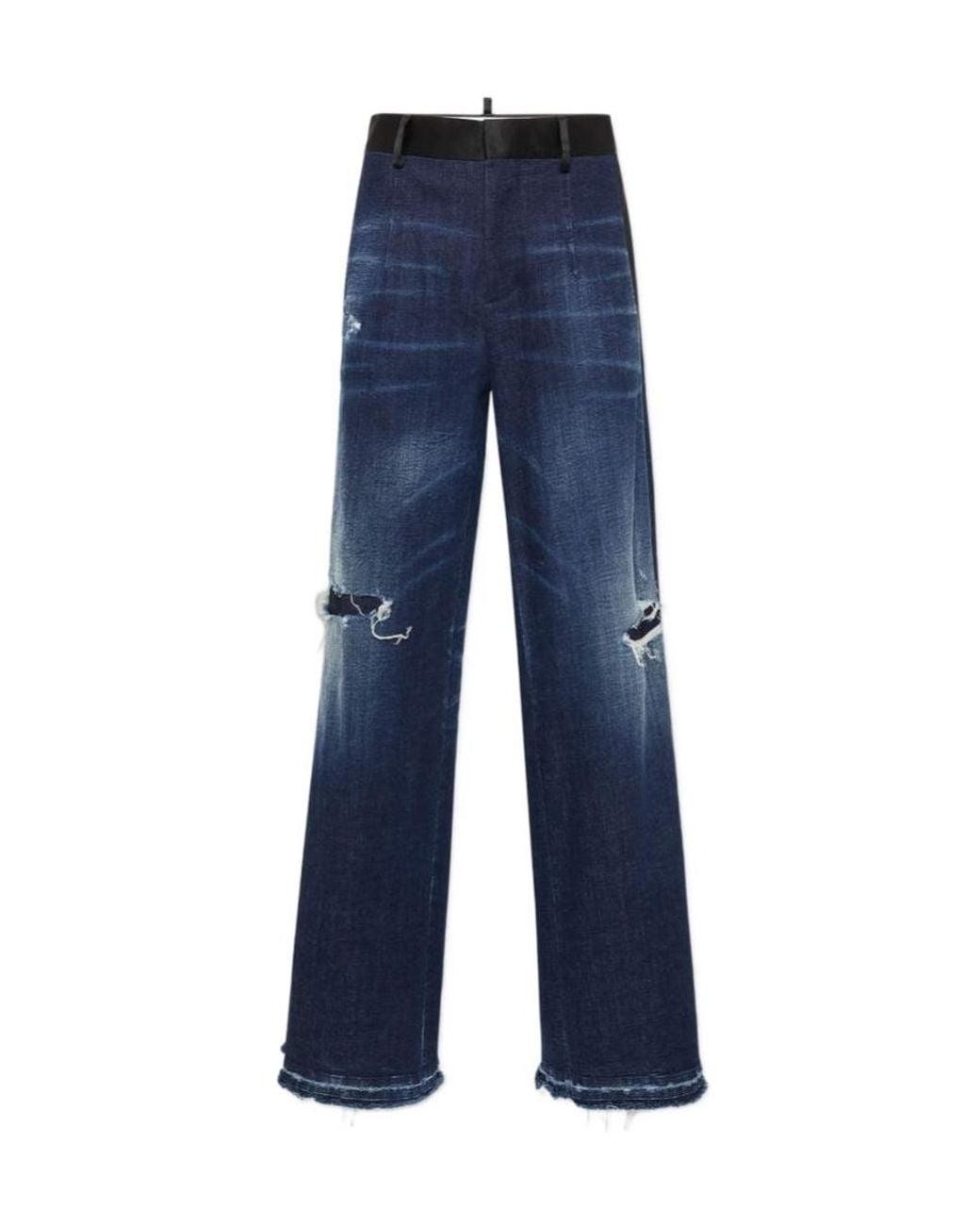 DSquared² Blue Distressed Wide-Leg Jeans