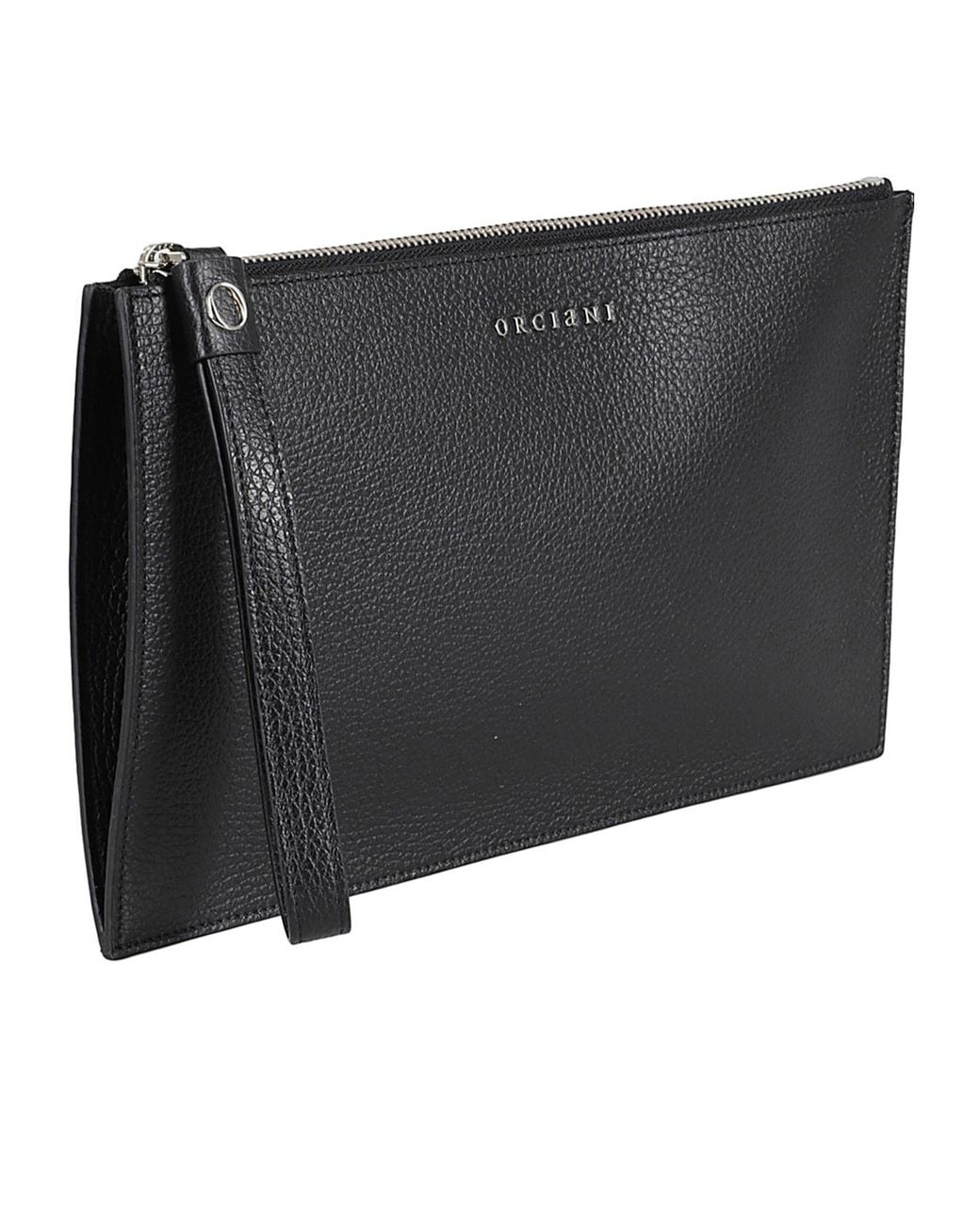 Orciani Black Micron Large Leather Wristlet Bag for men