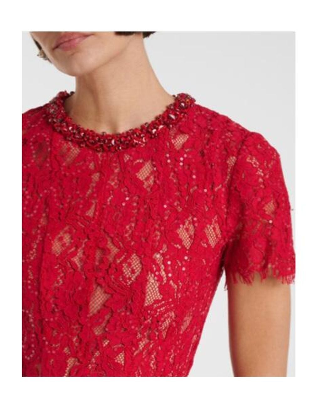 Self-Portrait Red Lace Sequined Midi Dress