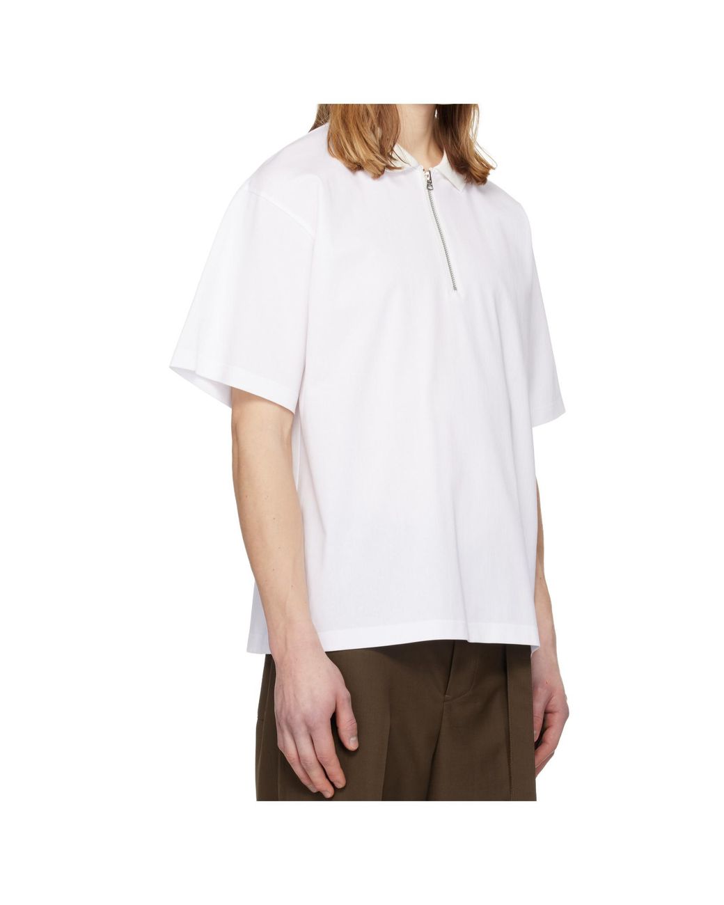 Sacai White Zip-Detail Polo Shirt for men