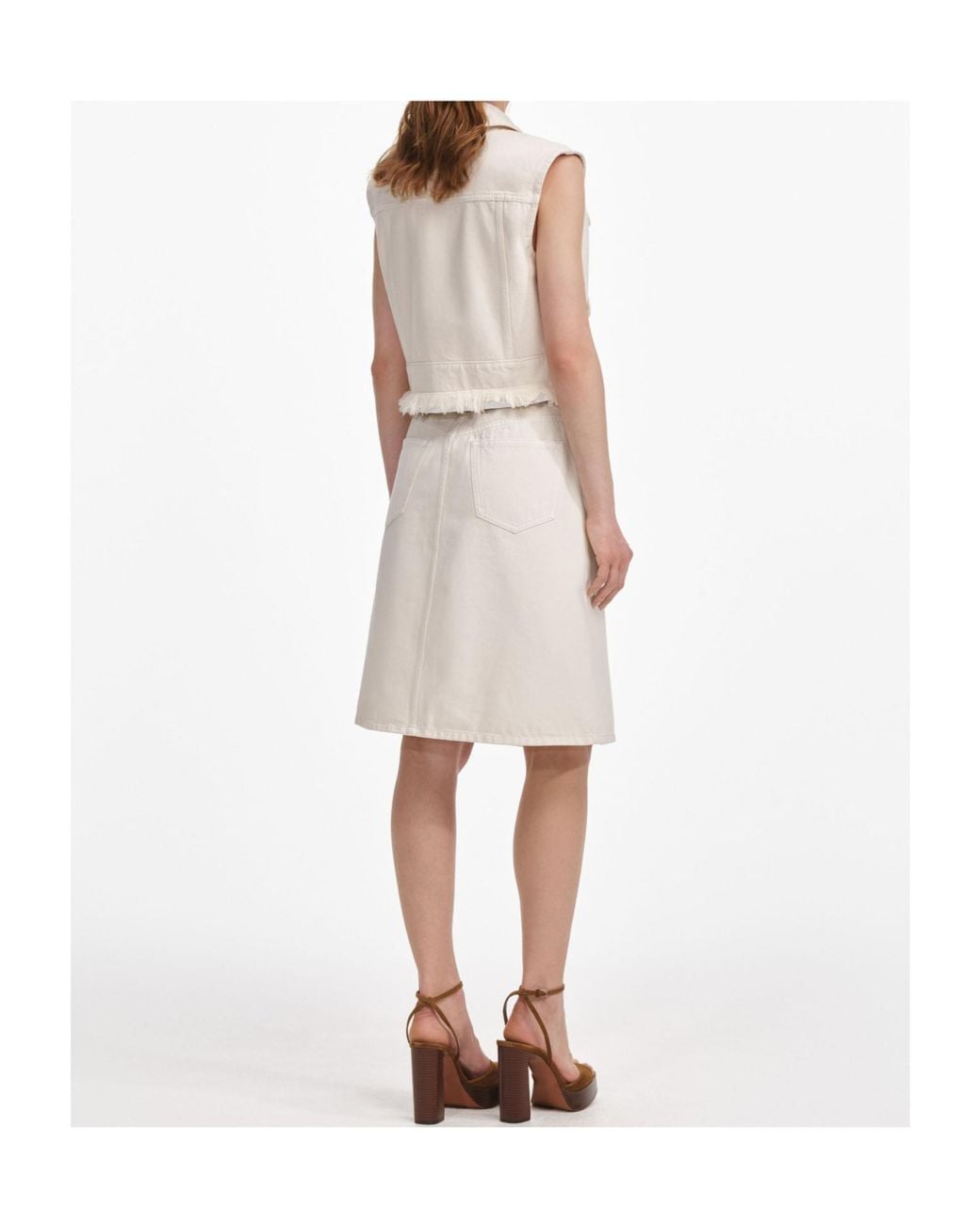Self-Portrait Natural Denim Midi Skirt