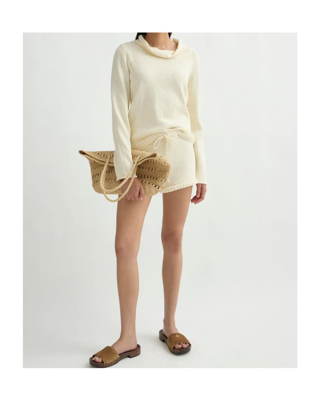 Posse White Teo Ribbed Turtleneck Knitted Sweater