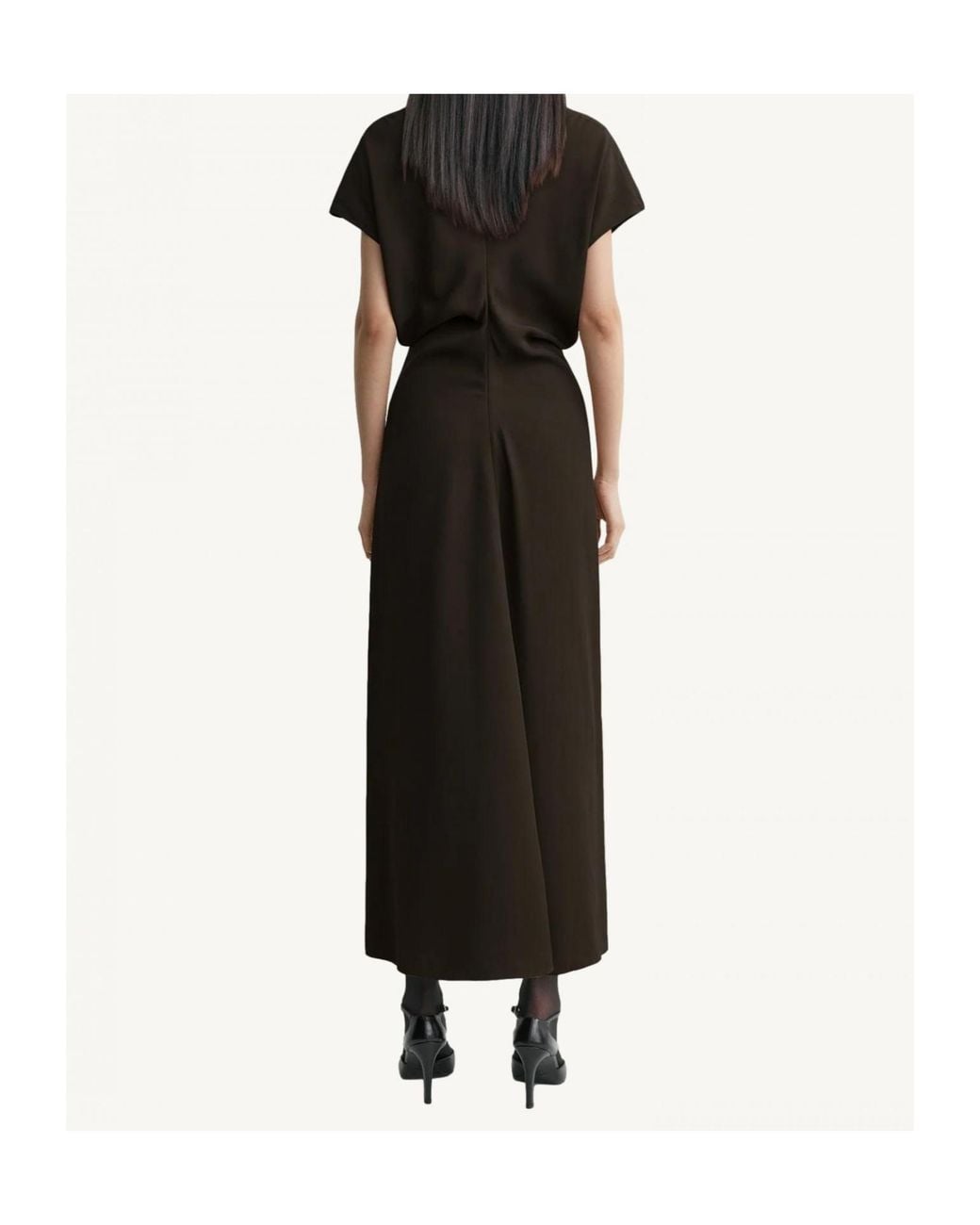 Totême Black Totême Wasit Drape Short-Sleeved Maxi Dress