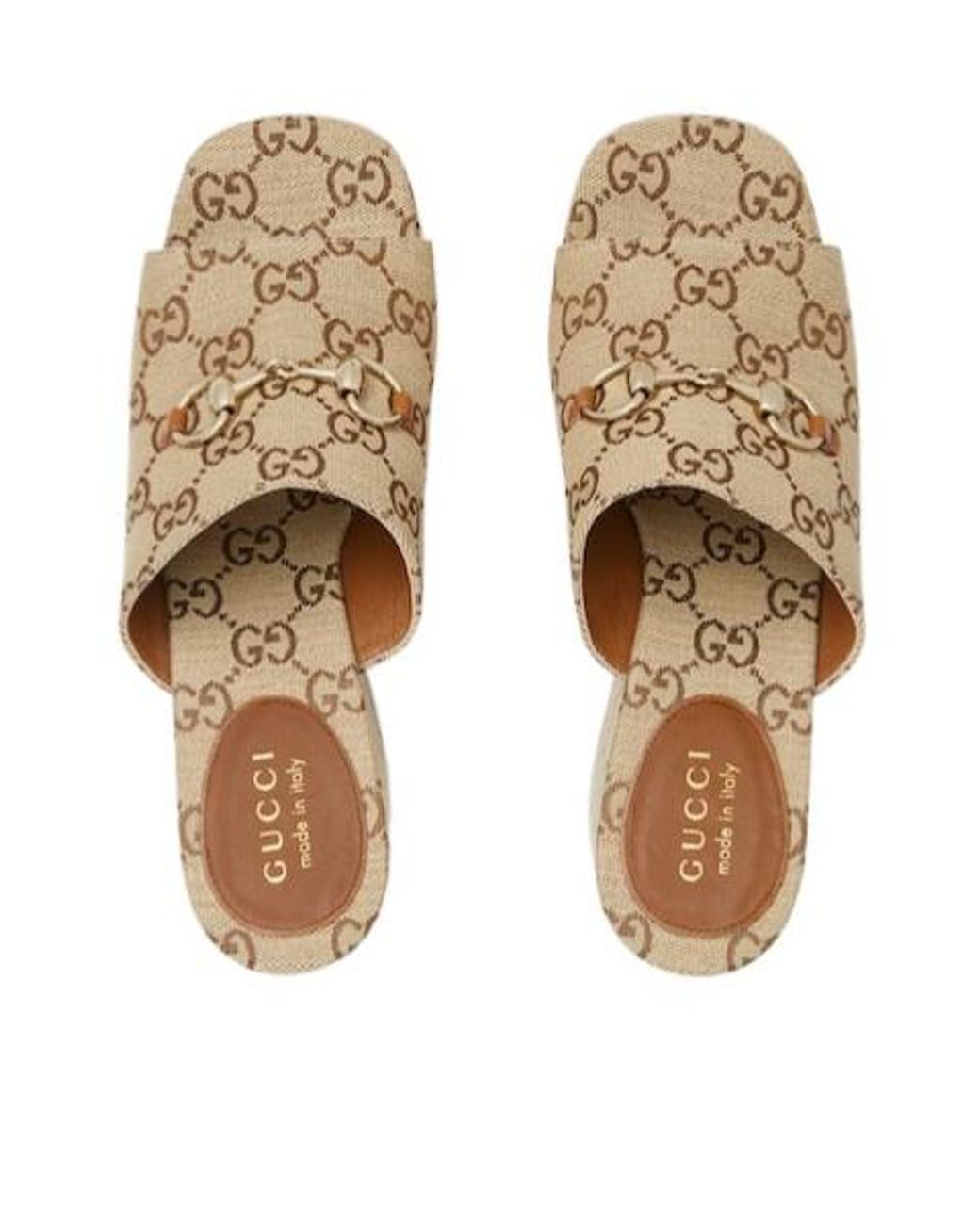 Gucci Natural Horsebit Wedge Sandals