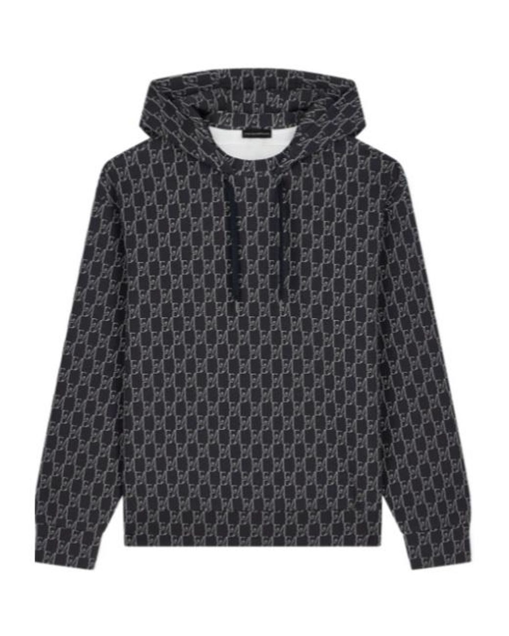 Emporio Armani Gray Double Jersey Hoodie With All-Over Logo Print for men