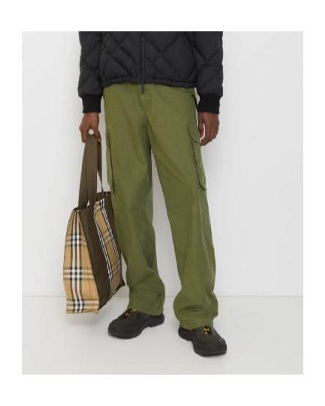 Burberry Green Cotton Oversized Cargo Trousers for men