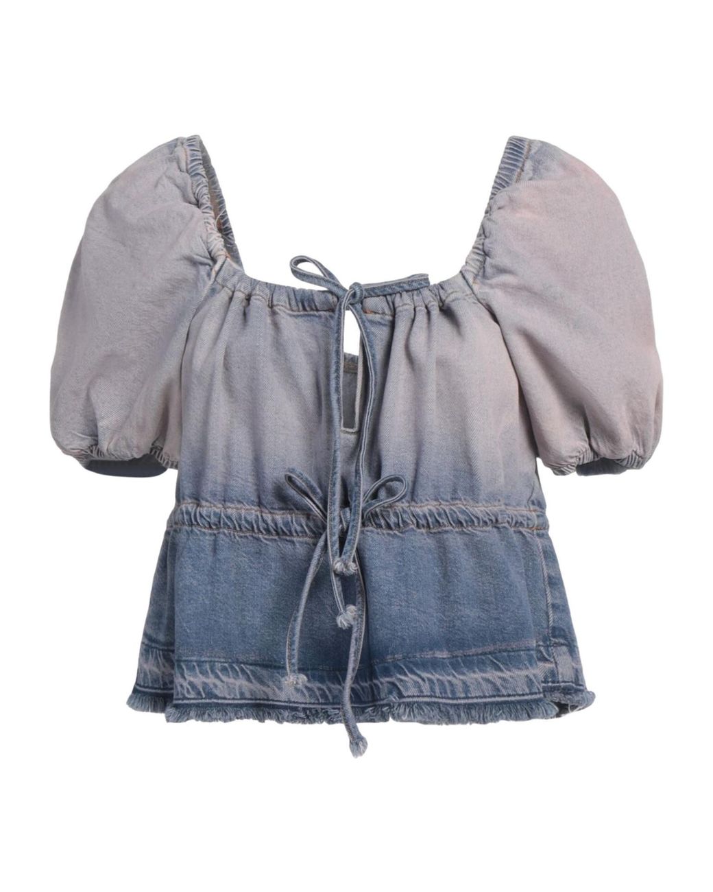 Ganni Blue Denim Short-Sleeved Top