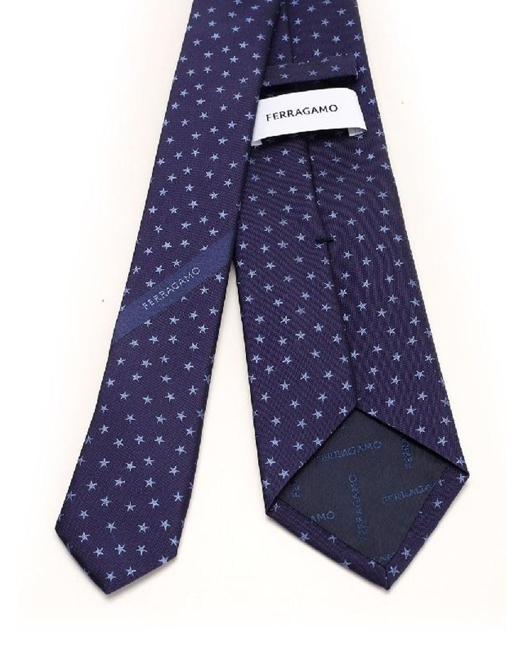 Ferragamo Blue Star-Embroidered Silk Tie for men