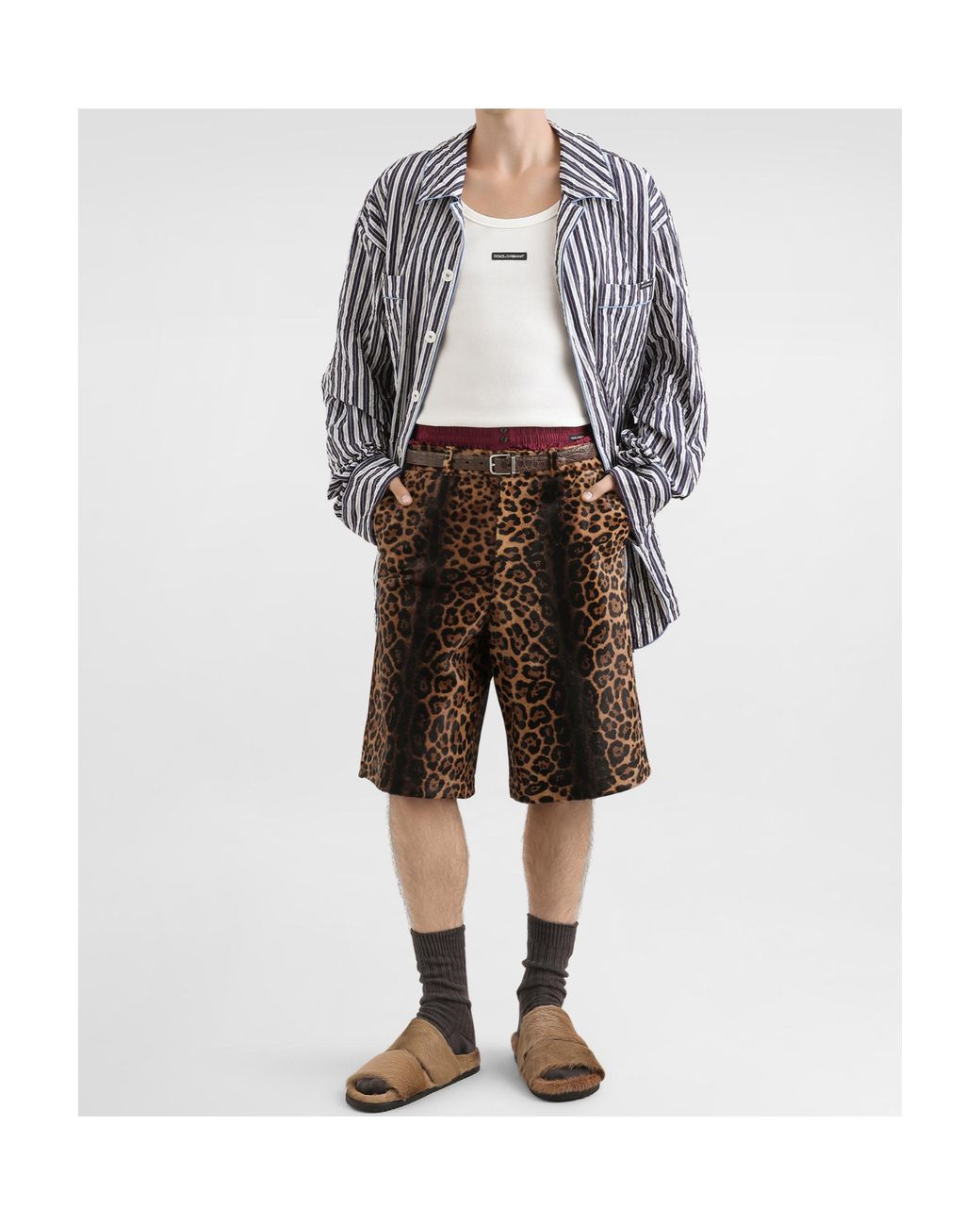 Dolce & Gabbana Black Leopard-Print Calfskin Trousers for men