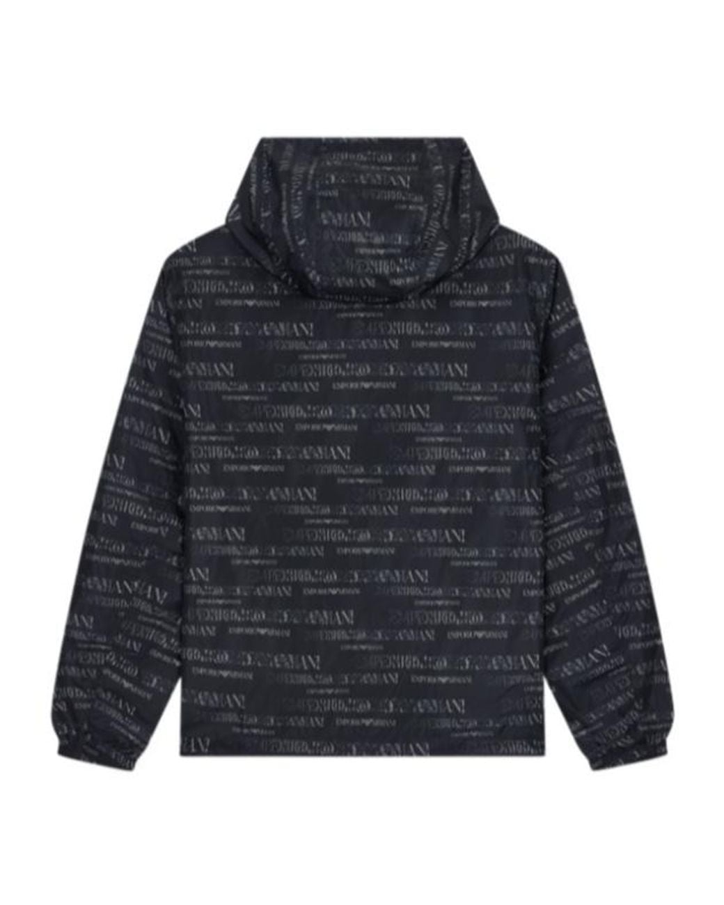 Emporio Armani Blue Hooded Blouson Jacket With A Zip And An All-Over Print for men