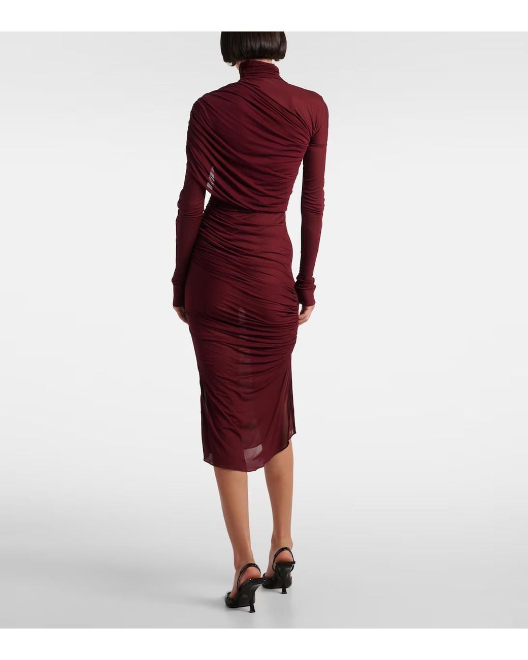 Mugler Red Perspective Pleated Dress