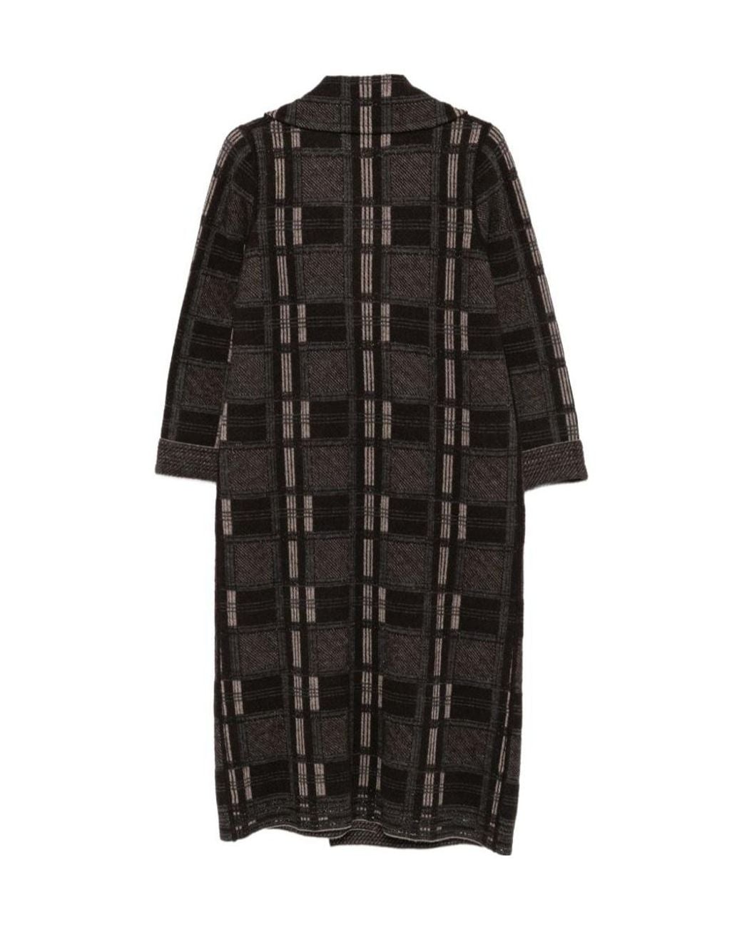 D.exterior Black Checked Long Coat