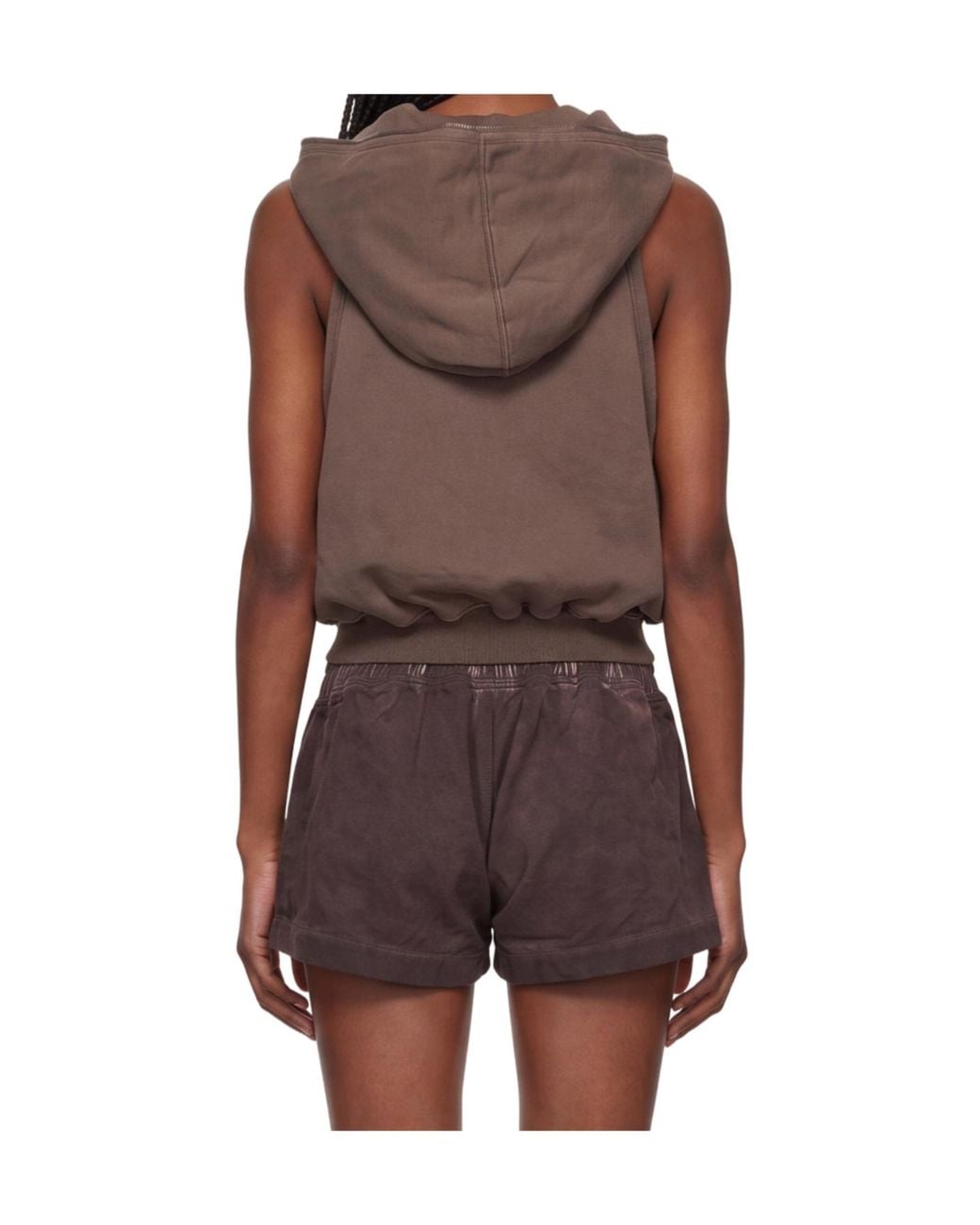 Rick Owens Brown Sleeveless Zip-Up Hooded Gilet