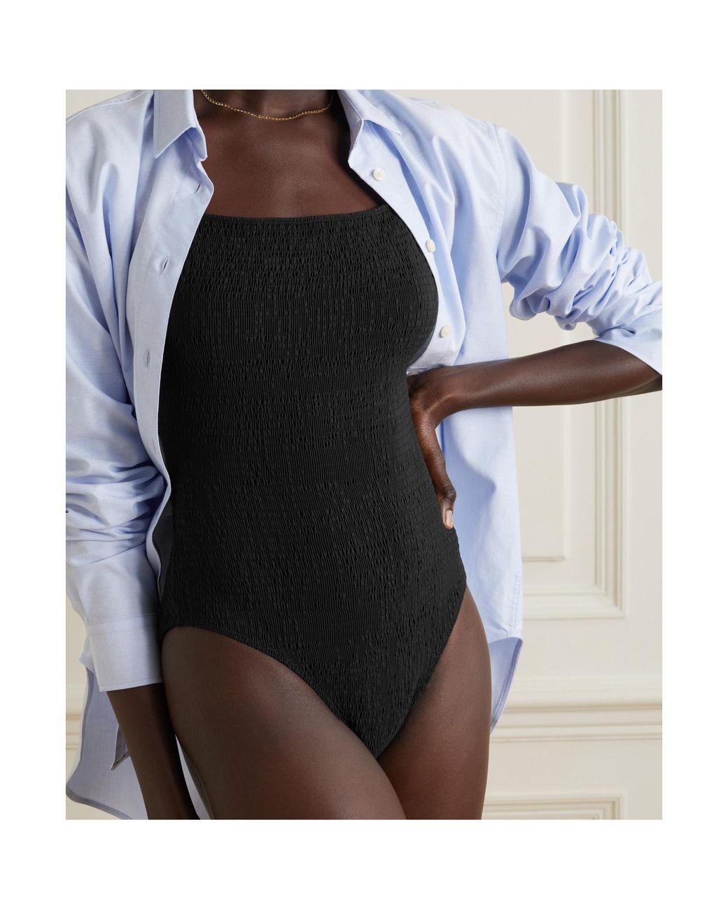 Totême Black Square-Neck Ruched One-Piece