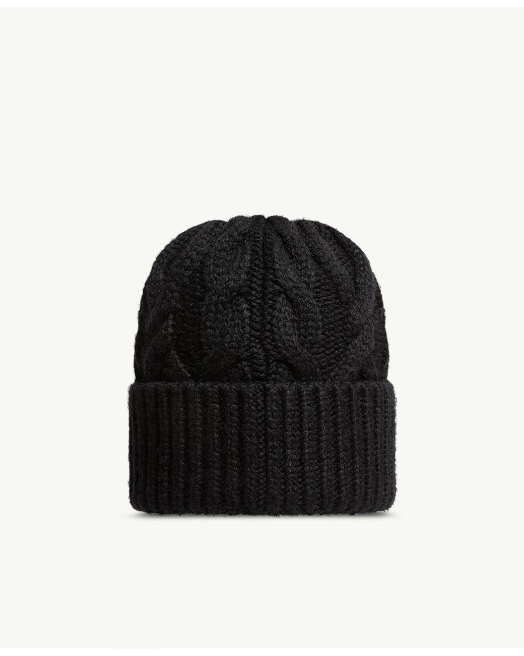 Moncler Black Grenoble Cable Knit Logo Embroidered Beanie