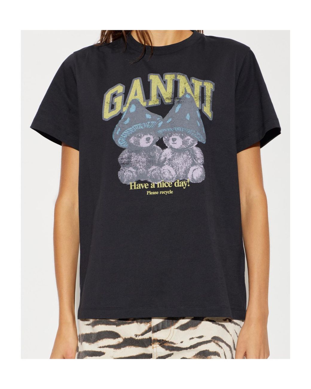 Ganni Black Teddy Mushrooms Graphic T-Shirt