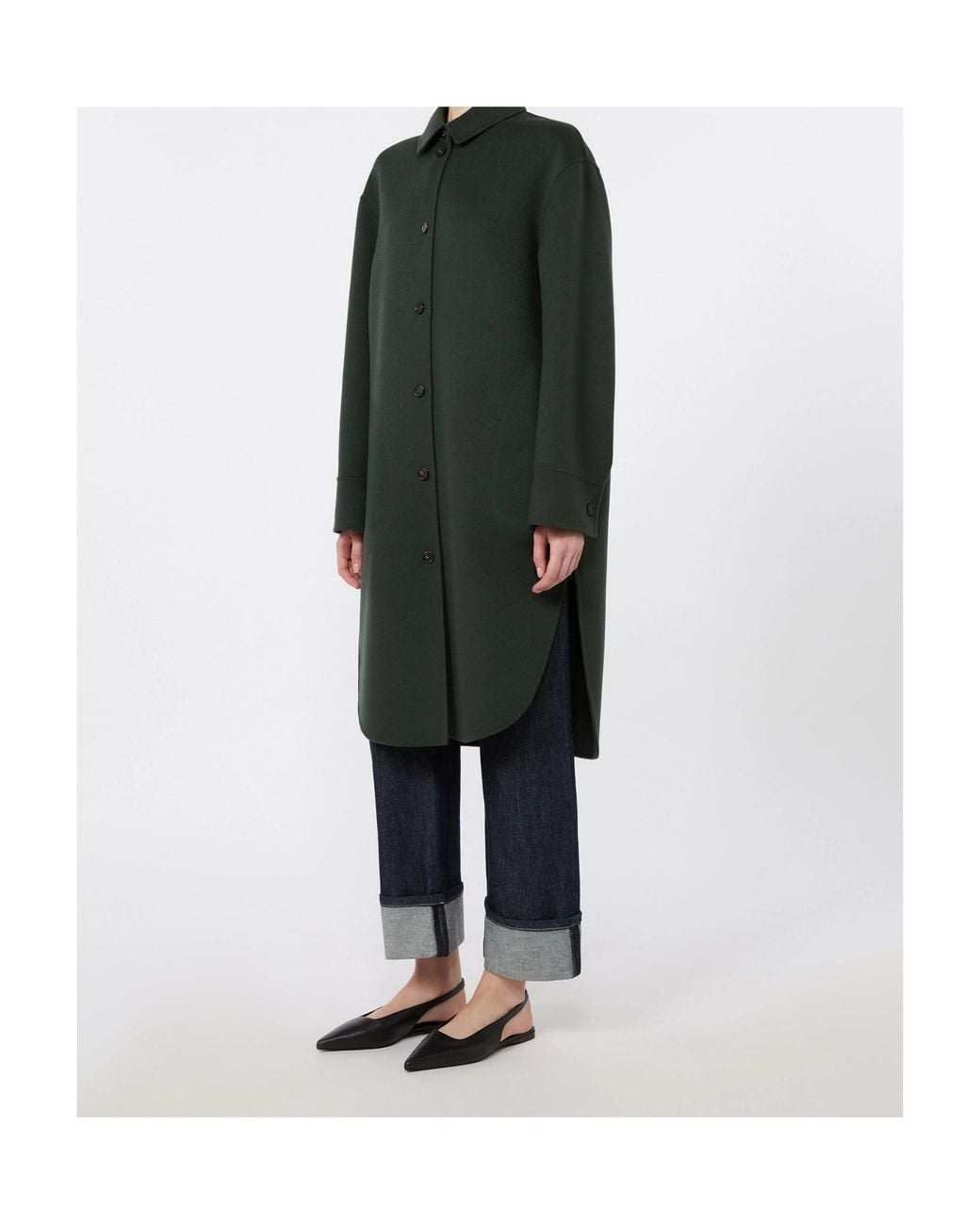 Max Mara Green Virgin Wool Button-Down Coat