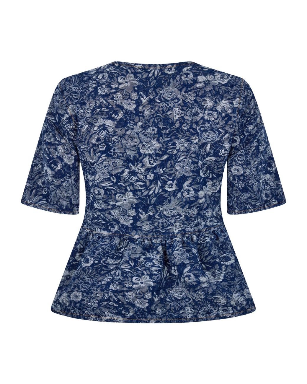 Ganni Blue Cotton Poplin Peplum Tie Blouse