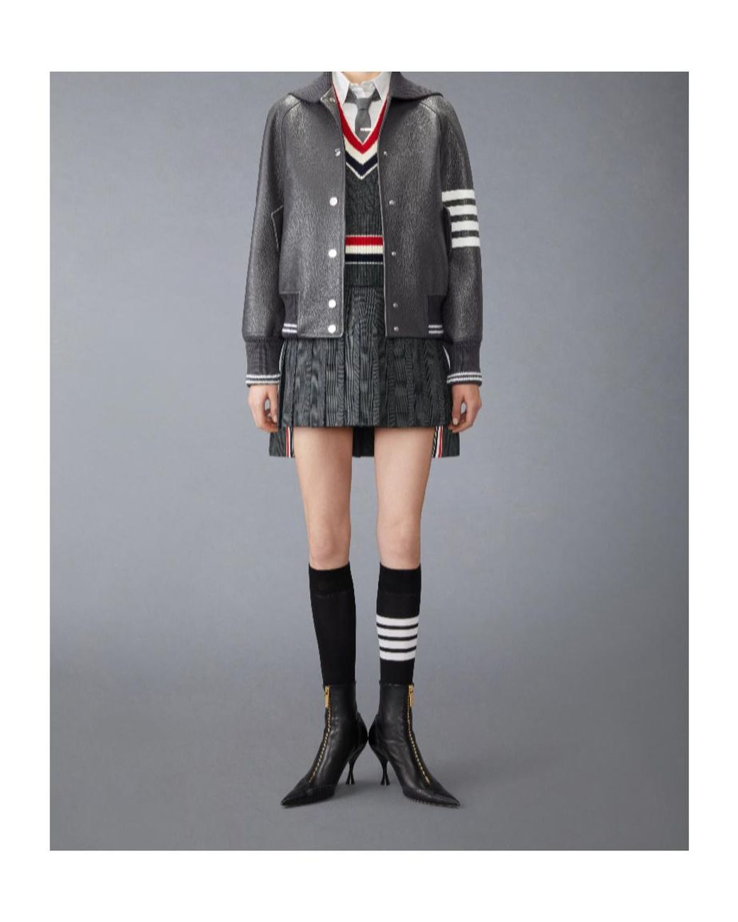 Thom Browne Gray Low Rise Pleated Mini Skirt