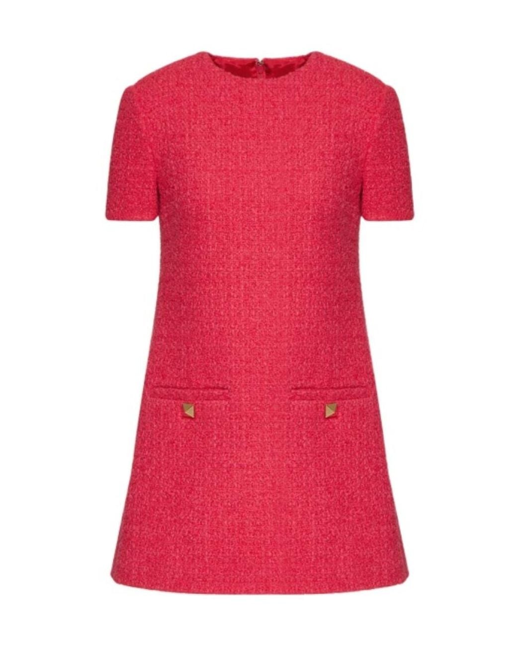 Valentino Pink Roman Stud Tweed Mini Dress