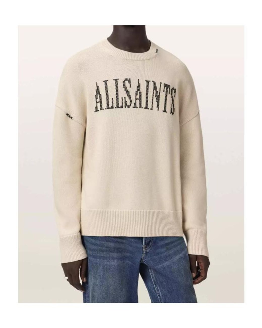 AllSaints Natural Crossed Knit Pullover for men