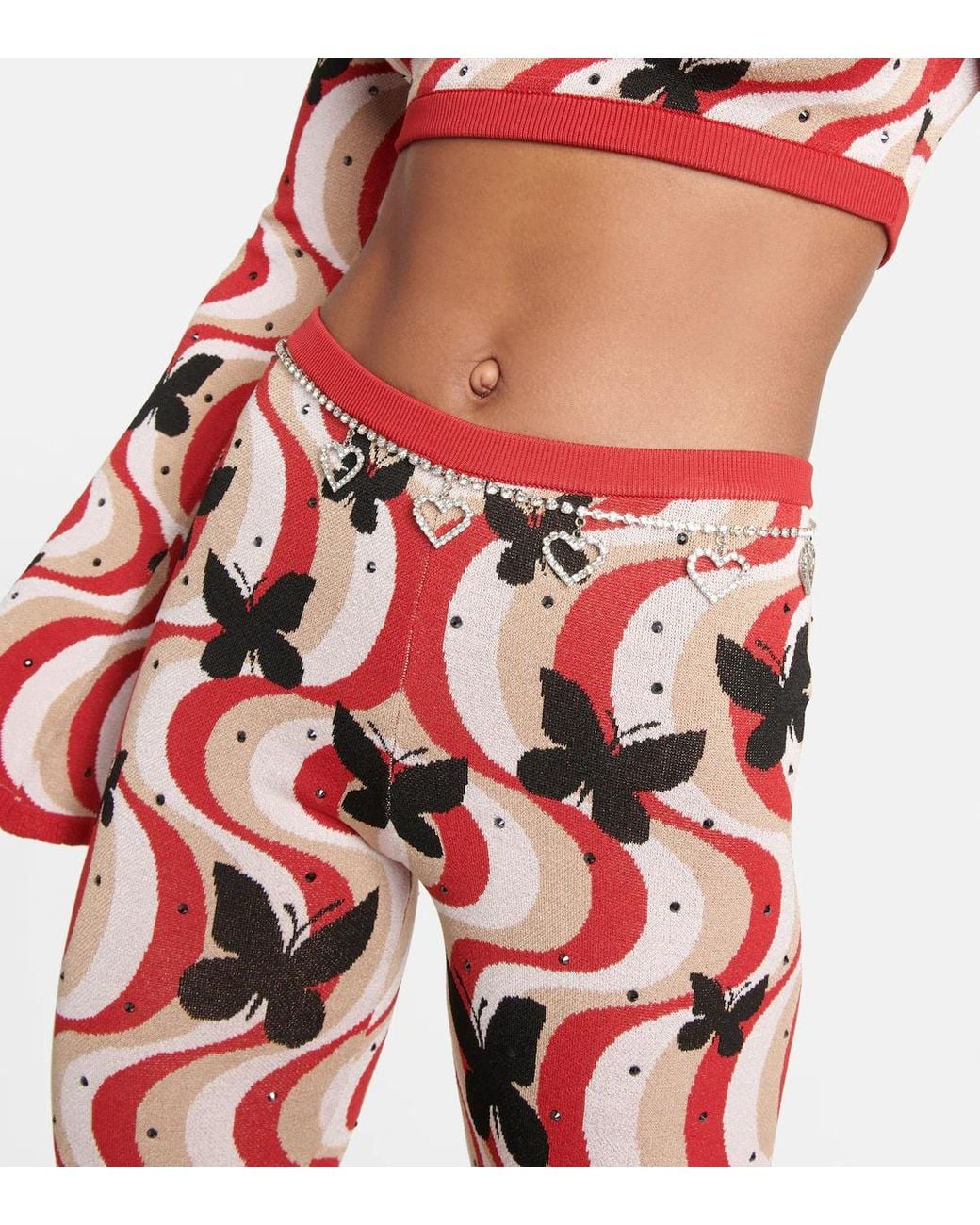 Alessandra Rich Red Printed High-Rise Flare Pants