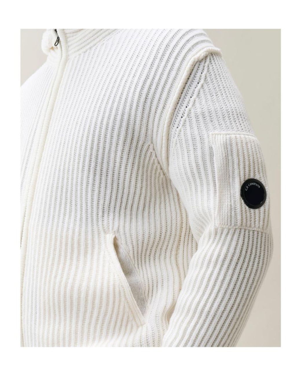 C P Company Gray Lambswool Hooded Lens Zip Sweater for men