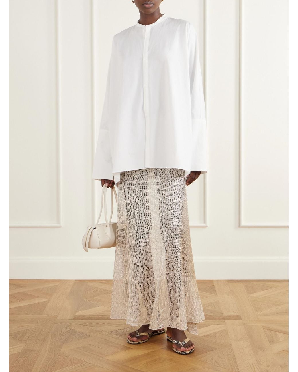 Ruohan Natural Parasol Open-Knit Maxi Skirt