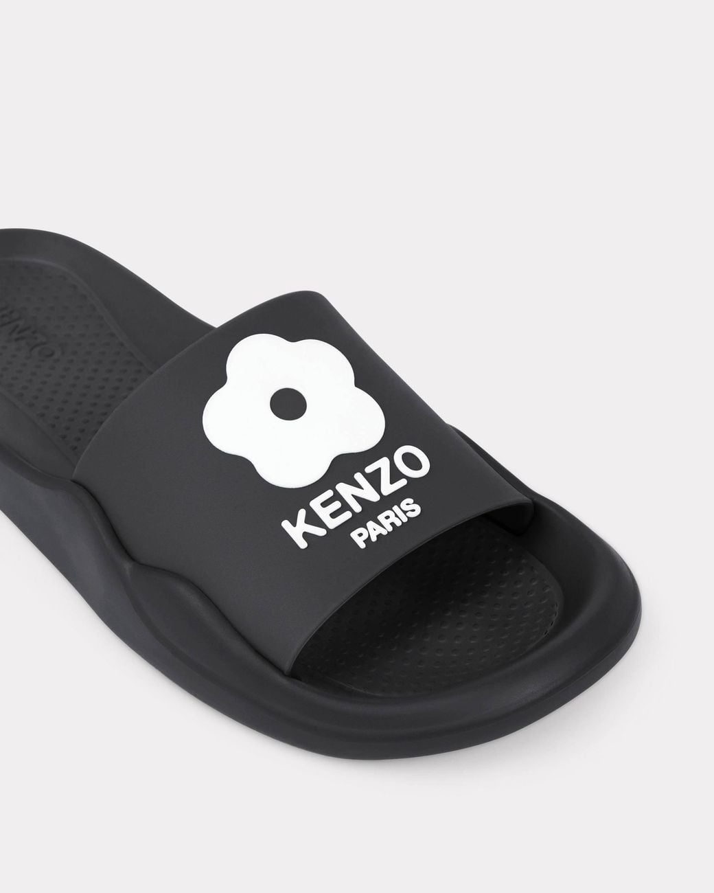 KENZO Black Logo Patch Open Toe Slides