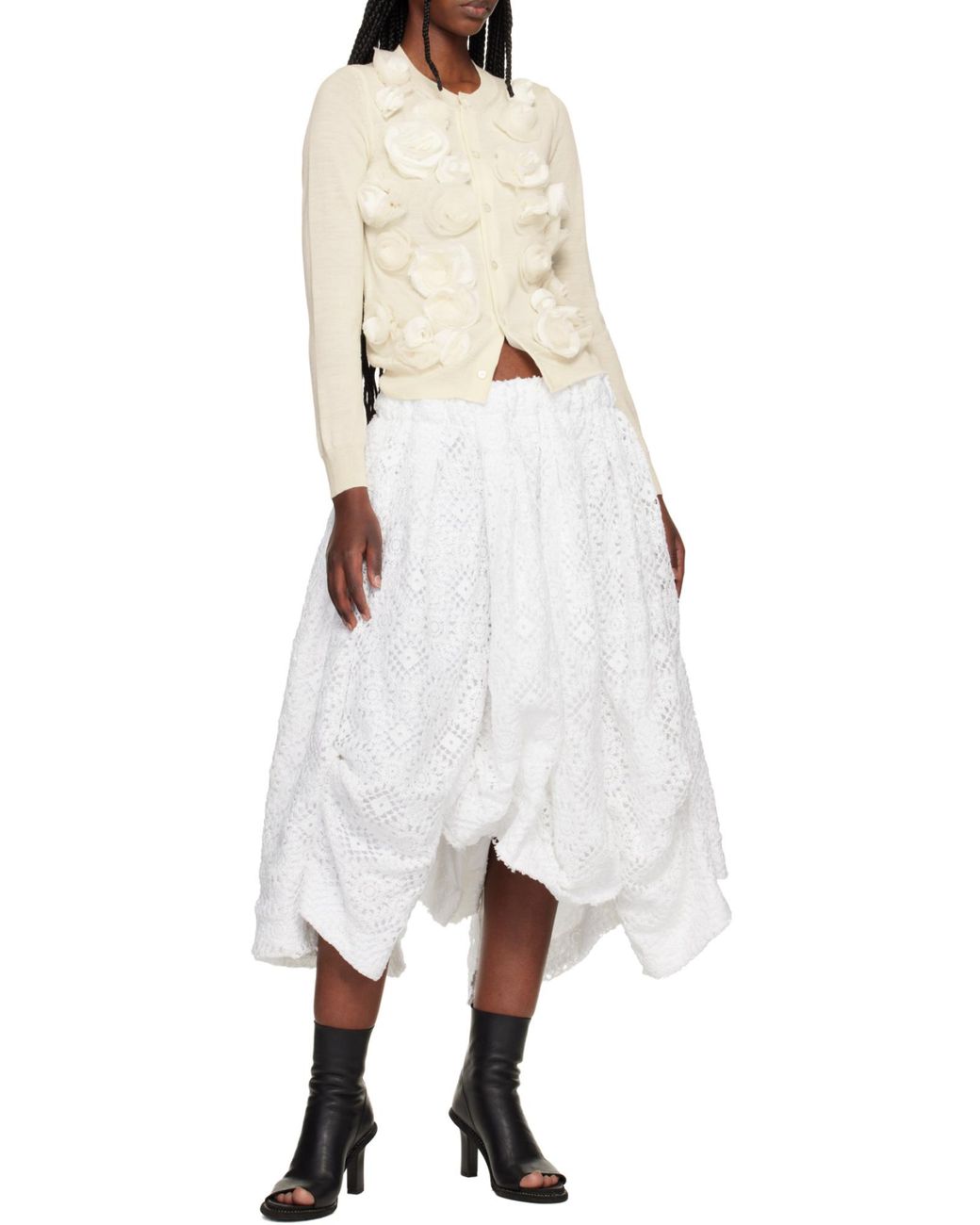 Comme des Garçons White Comme Des Garçons Lace Overlay Pants
